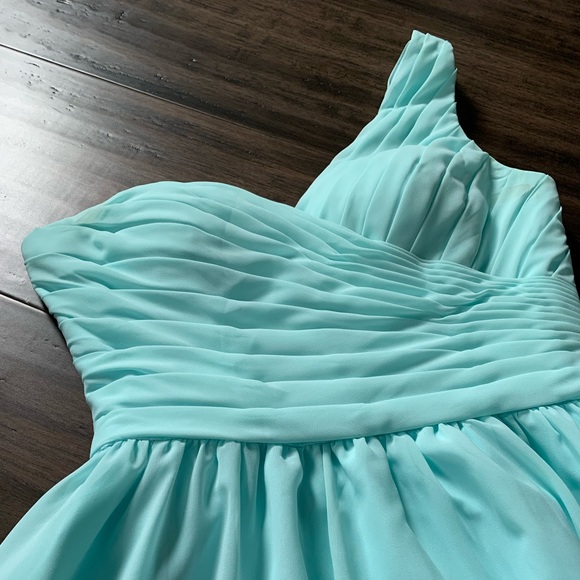 MORI LEE BY MADELINE GARDNER - light aqua / Tiffany blue mini bridesmaid dress - Picture 6 of 16